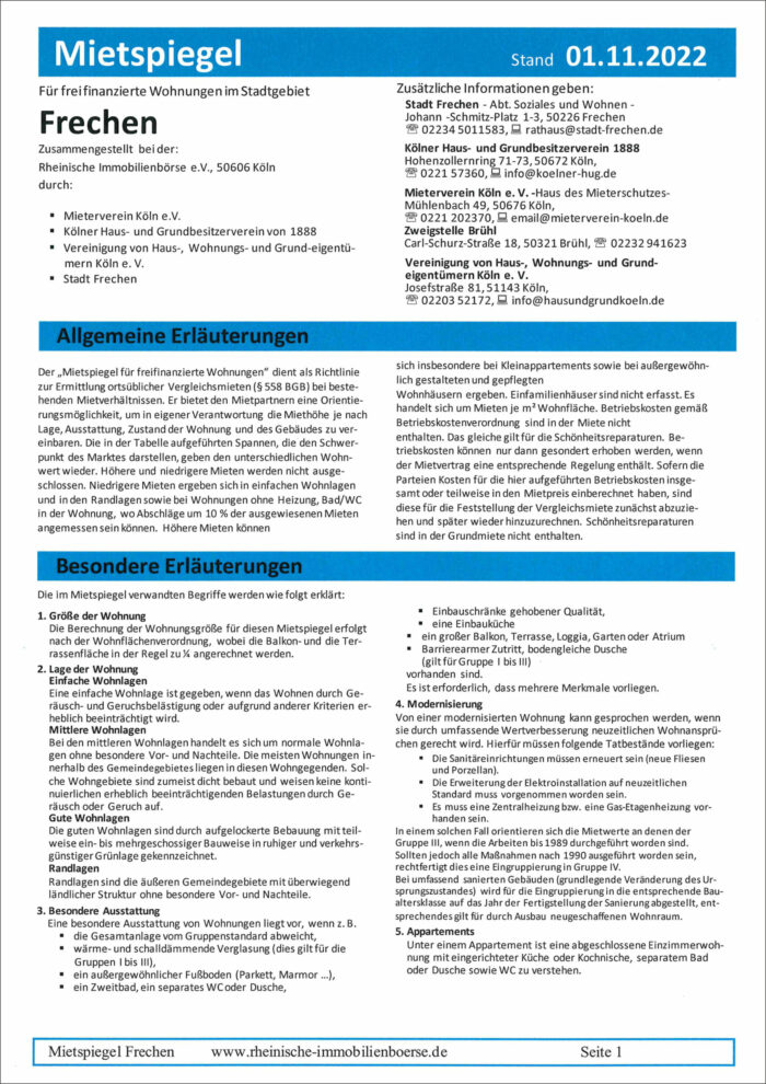 Frechen - Mietspiegel