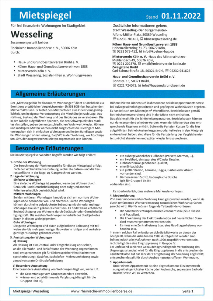 Wesseling - Mietspiegel