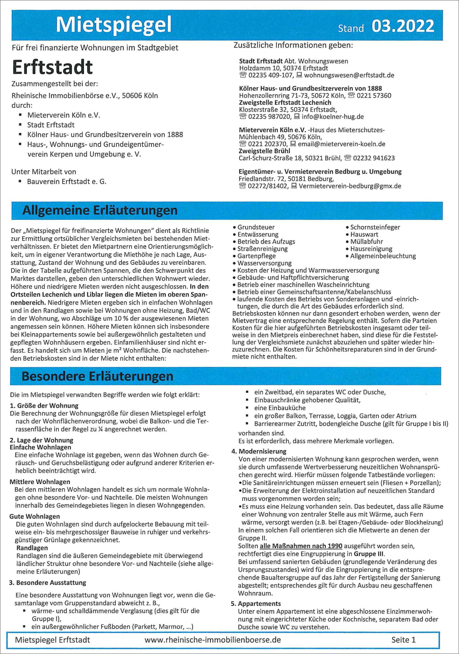 Erftstadt - Mietspiegel